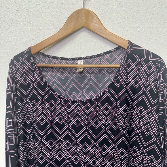 Perseption Women's 2X Multicolor Purple Geometric Blouse 3/4 Sleeve Boat Neck - Picture 2 of 12